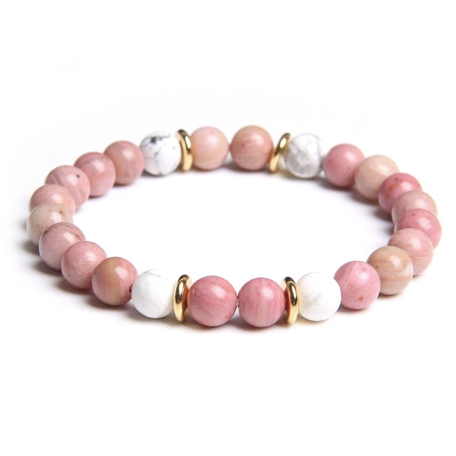 Natural Matte pink Zebra gem Stone beads beaded bracelet for women