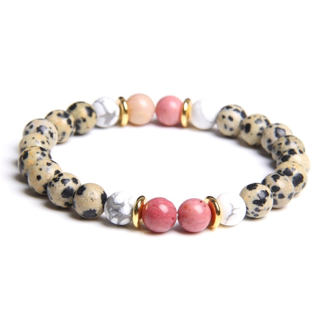 Natural Matte pink Zebra gem Stone beads beaded bracelet for women