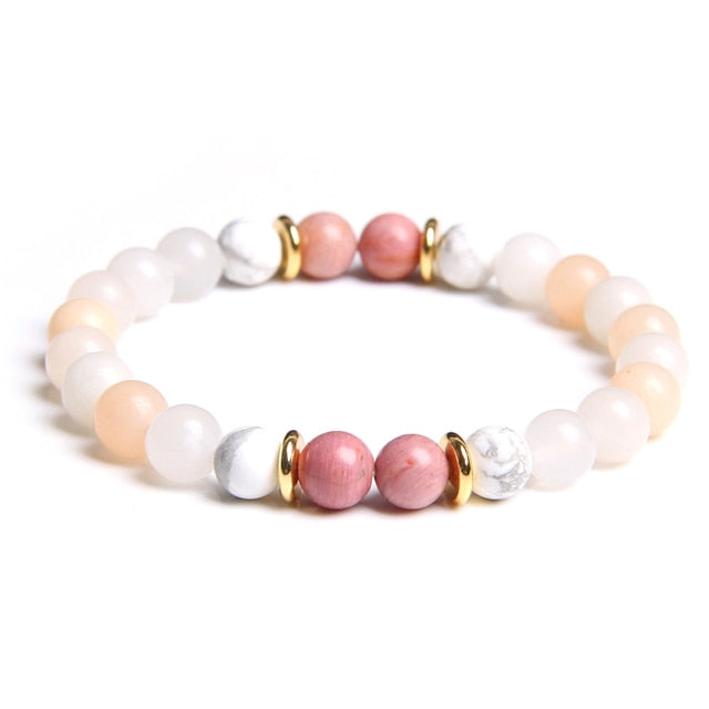 Natural Matte pink Zebra gem Stone beads beaded bracelet for women