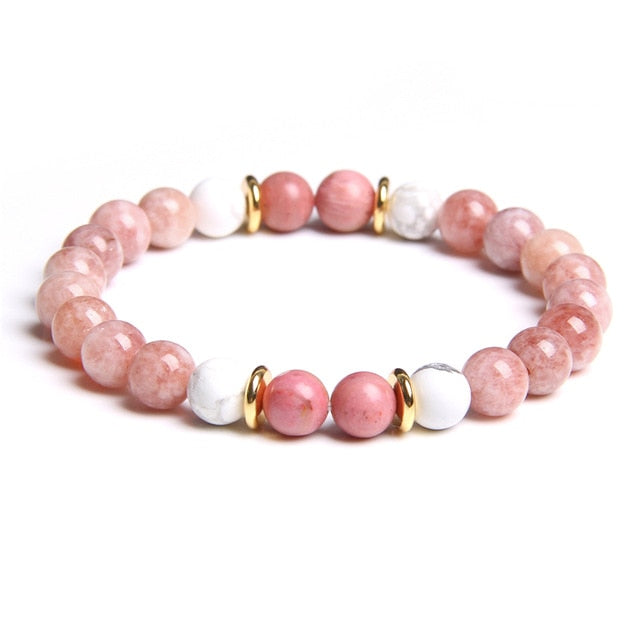 Natural Matte pink Zebra gem Stone beads beaded bracelet for women
