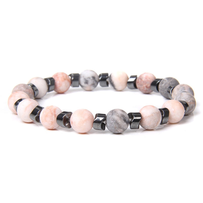 Natural Matte pink Zebra gem Stone beads beaded bracelet for women