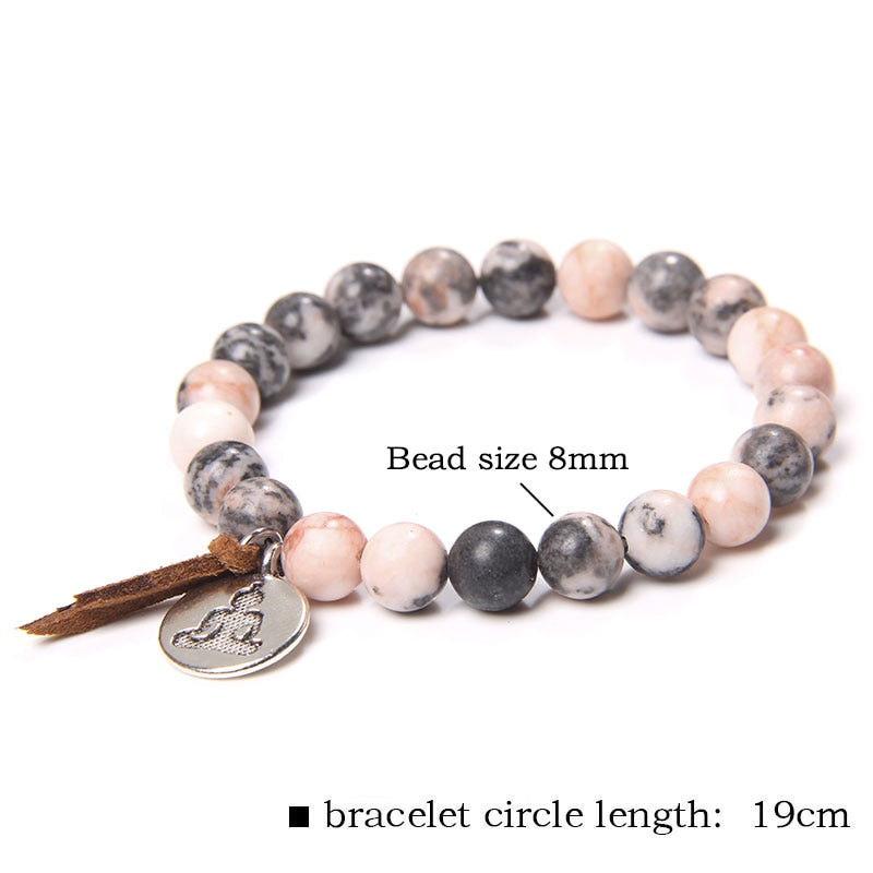Natural Matte pink Zebra gem Stone beads beaded bracelet for women