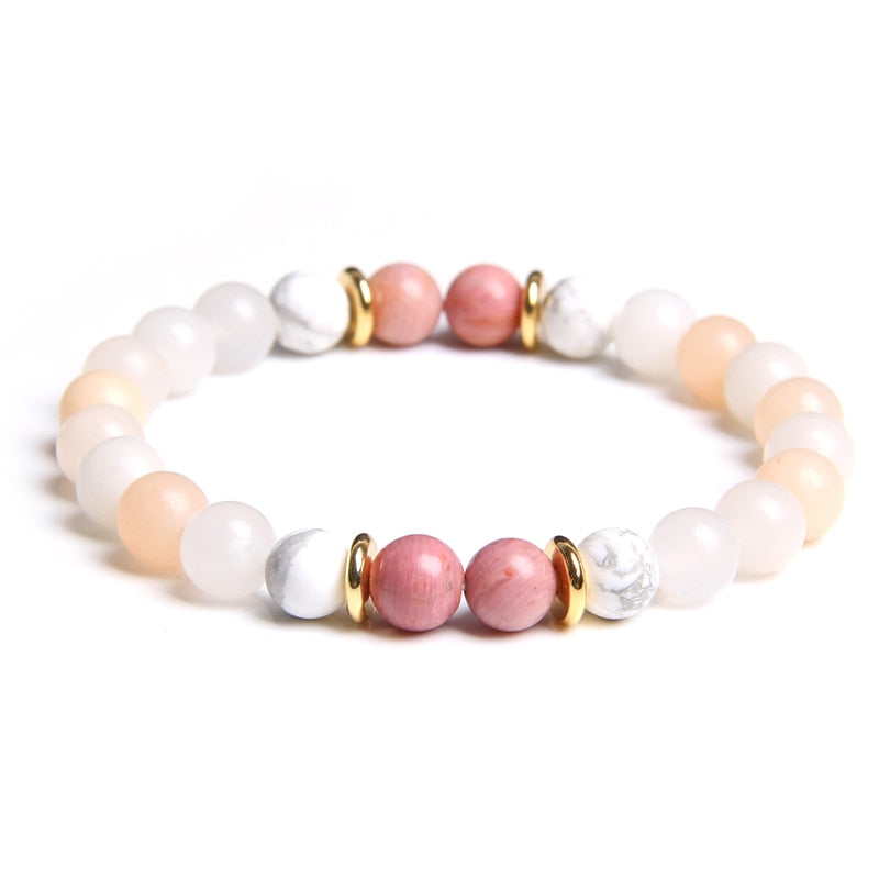 Natural Matte pink Zebra gem Stone beads beaded bracelet for women
