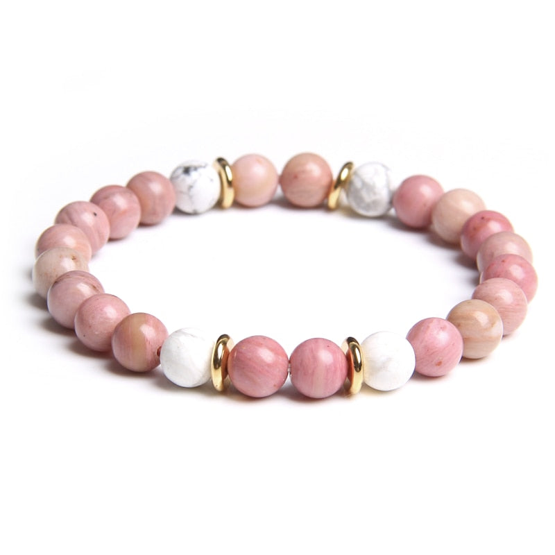 Natural Matte pink Zebra gem Stone beads beaded bracelet for women