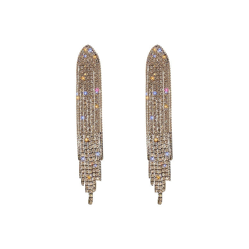Ladies Exaggerated Long  Tassels Rhinestone Earrings