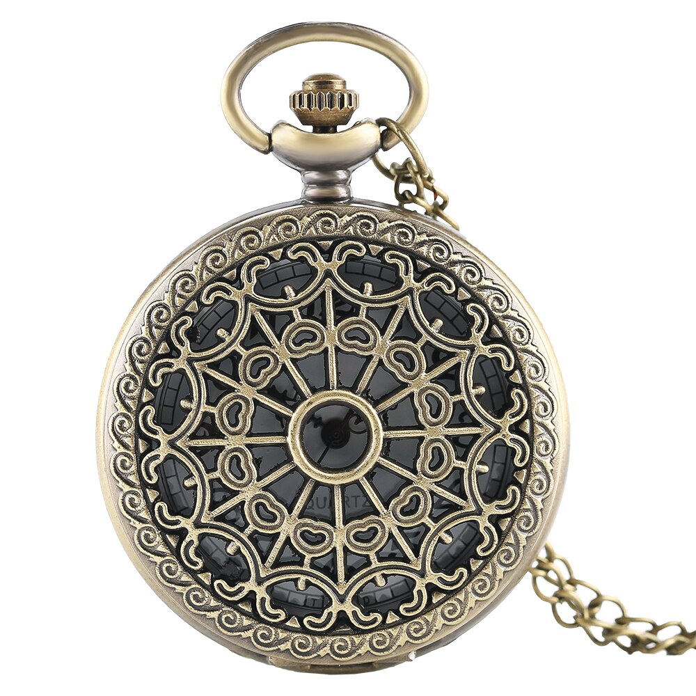 Antique Spider Web Hollow Black/Bronze Quartz Pocket Watch
