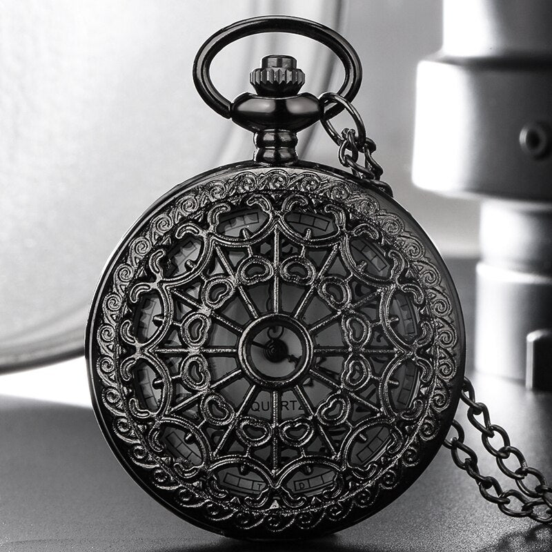 Antique Spider Web Hollow Black/Bronze Quartz Pocket Watch