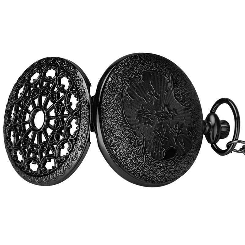 Antique Spider Web Hollow Black/Bronze Quartz Pocket Watch