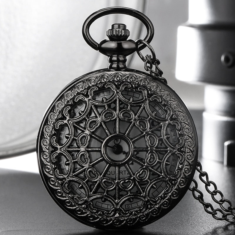 Antique Spider Web Hollow Black/Bronze Quartz Pocket Watch