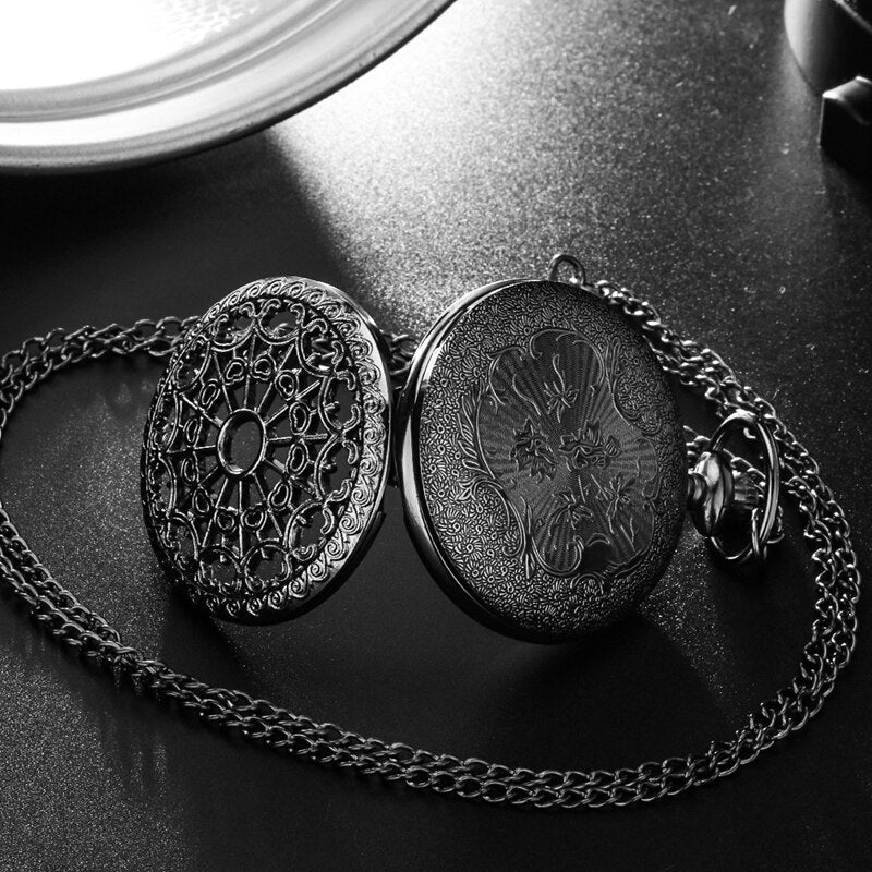 Antique Spider Web Hollow Black/Bronze Quartz Pocket Watch