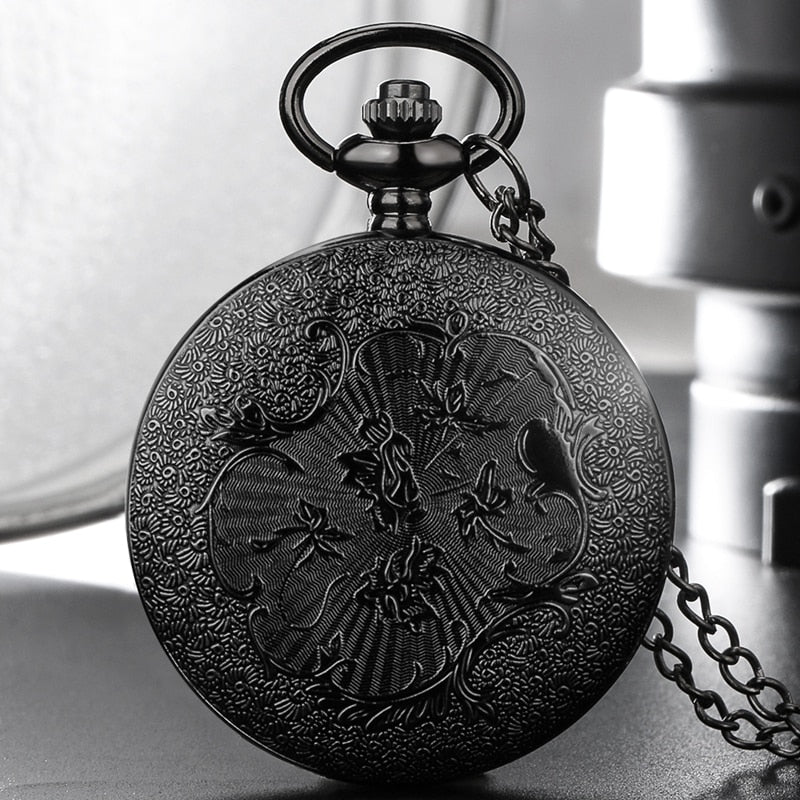 Antique Spider Web Hollow Black/Bronze Quartz Pocket Watch