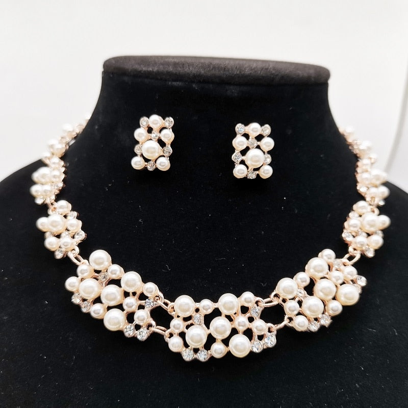 Simple Imitation Pearl Elegant Bridal Jewelry Crystal  Jewelry Sets