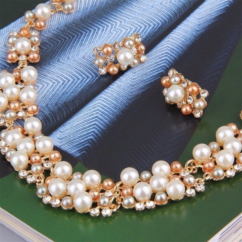 Simple Imitation Pearl Elegant Bridal Jewelry Crystal  Jewelry Sets