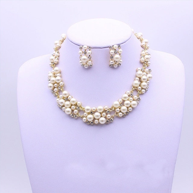 Simple Imitation Pearl Elegant Bridal Jewelry Crystal  Jewelry Sets