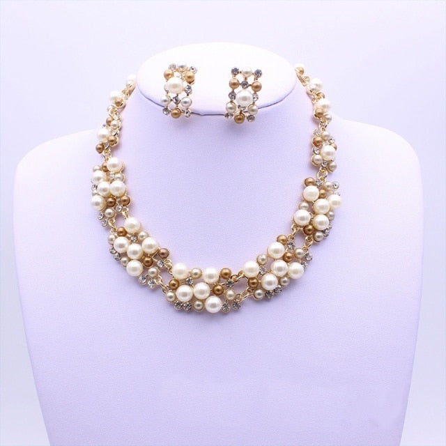 Simple Imitation Pearl Elegant Bridal Jewelry Crystal  Jewelry Sets