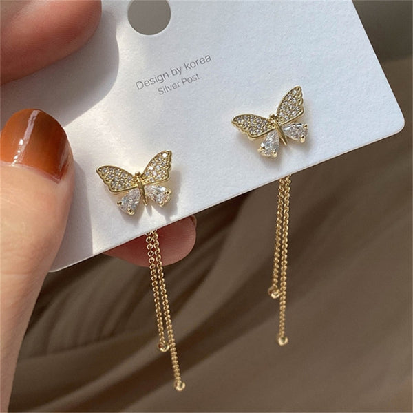 Pendientes colgantes con borlas de mariposa de moda para mujer