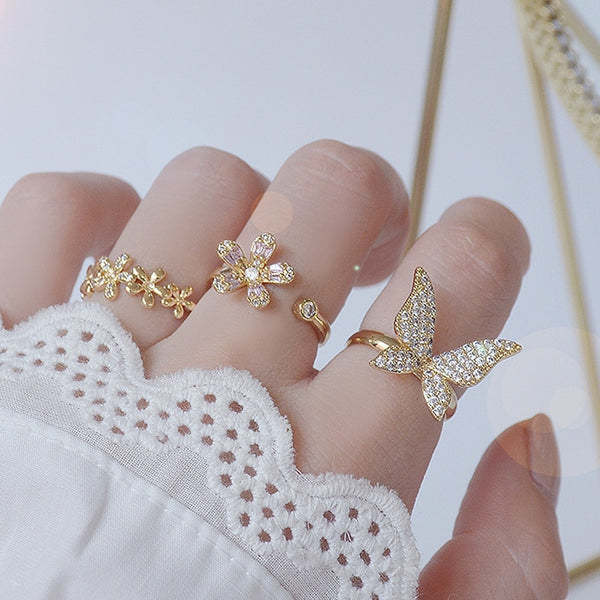14K Real Gold  Butterfly CZ Women Ring