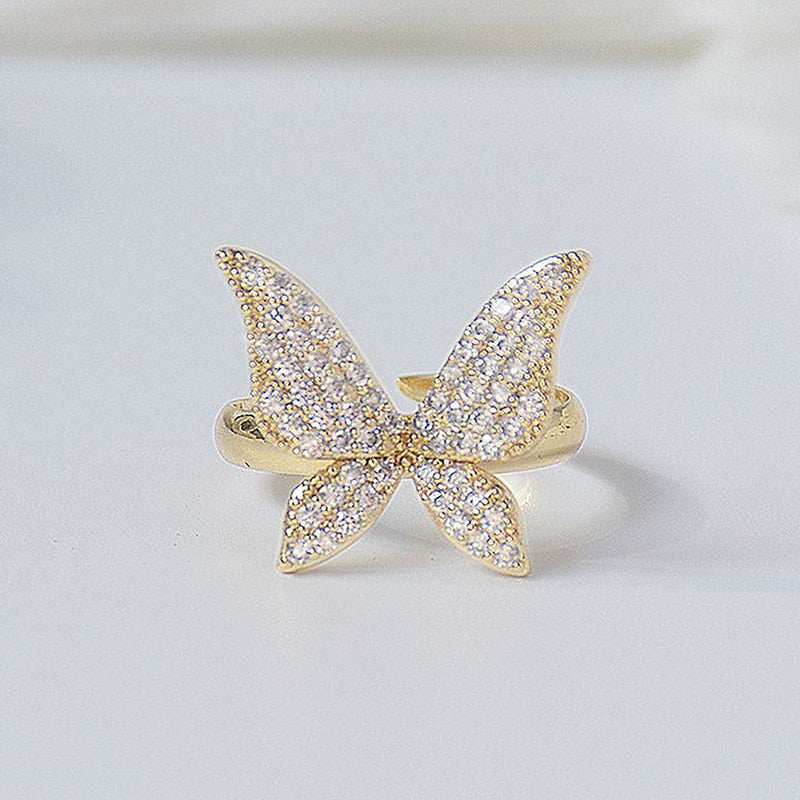 14K Real Gold  Butterfly CZ Women Ring