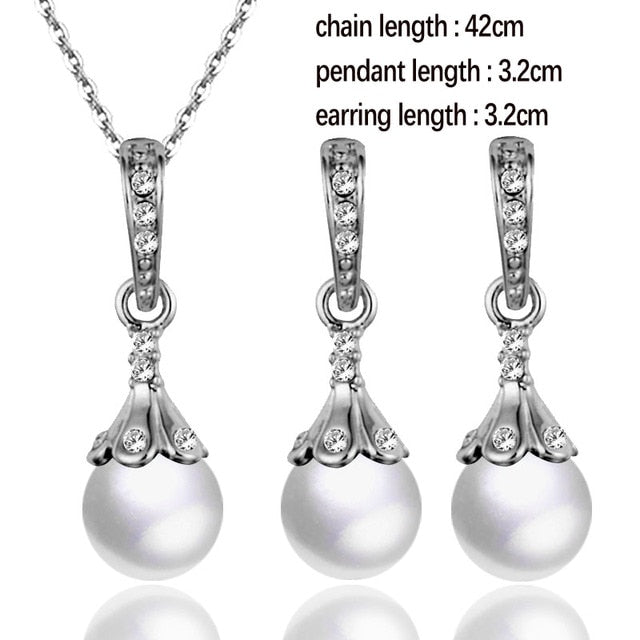 Vintage Imitation Pearl Pendant Necklace And Drop Earring Set