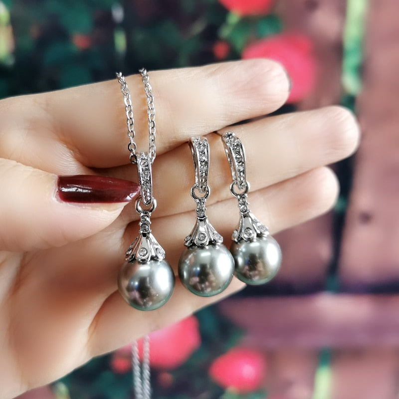 Vintage Imitation Pearl Pendant Necklace And Drop Earring Set