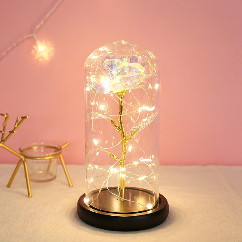 Dried Rose Artificial Flowers Glass Dome Romantic Gift