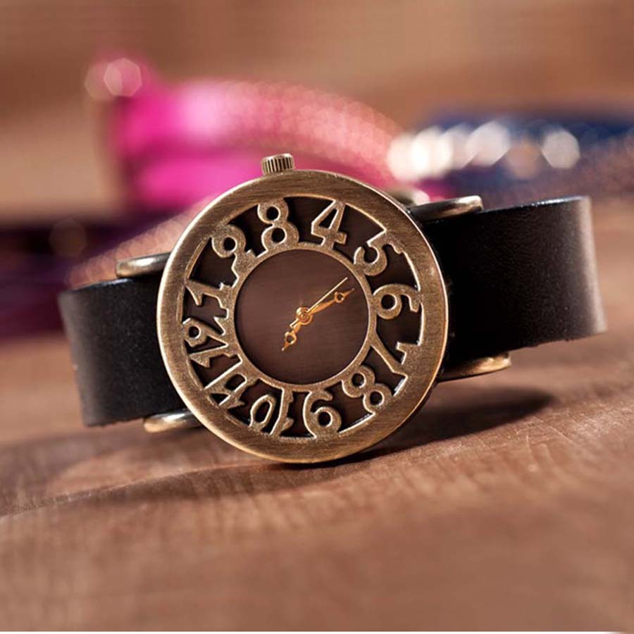 Vintage Digital Hollow Out Genuine Cow Leather Strap Watches