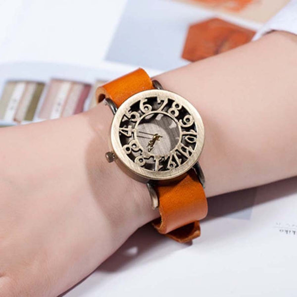 Relojes digitales vintage con correa de cuero genuino de vaca con huecos