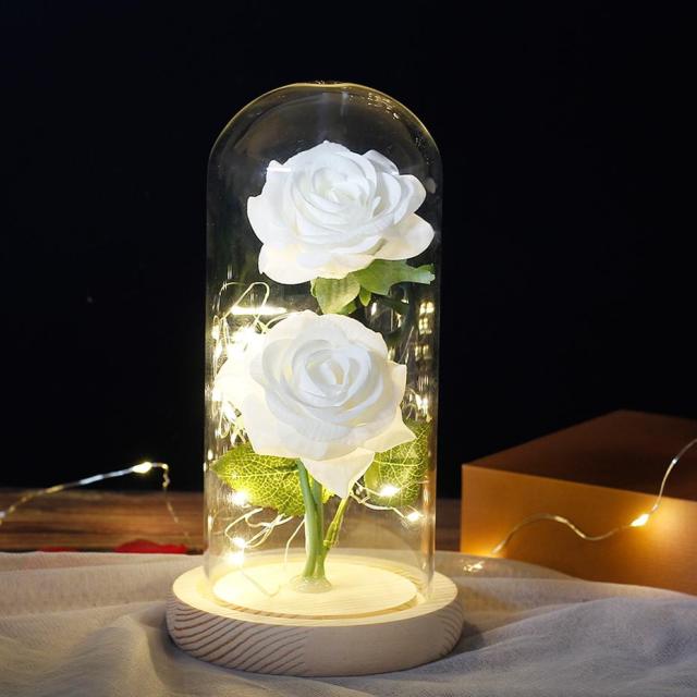 LED Eternal Flower Double Rose in Dome Light Up Beauty and The Beast Rose