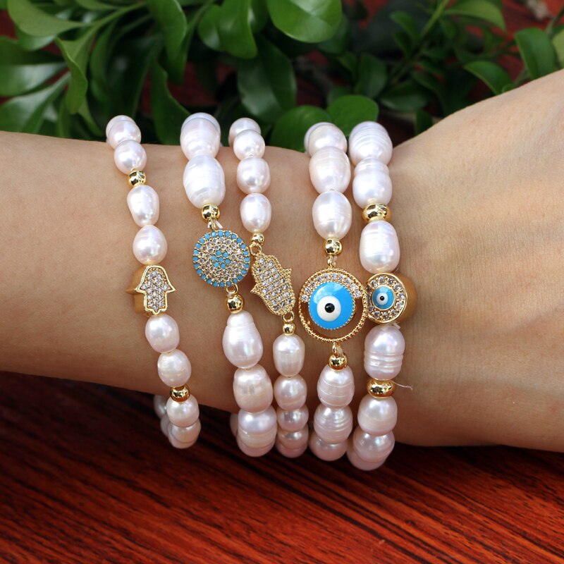 Natural Freshwater Pearl Turkish Eye Bracelets