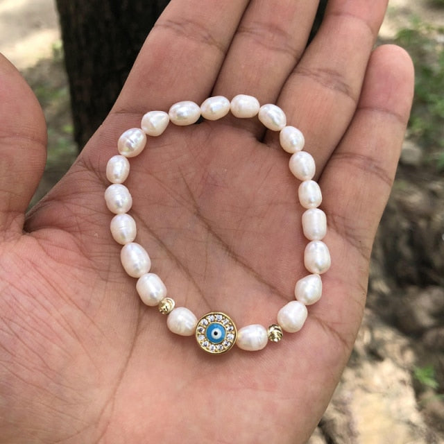 Natural Freshwater Pearl Turkish Eye Bracelets