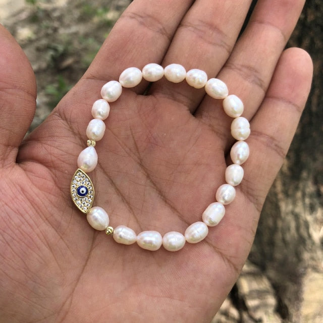 Natural Freshwater Pearl Turkish Eye Bracelets