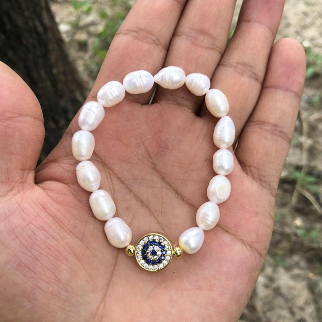 Natural Freshwater Pearl Turkish Eye Bracelets