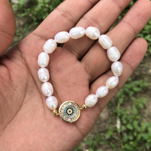 Natural Freshwater Pearl Turkish Eye Bracelets