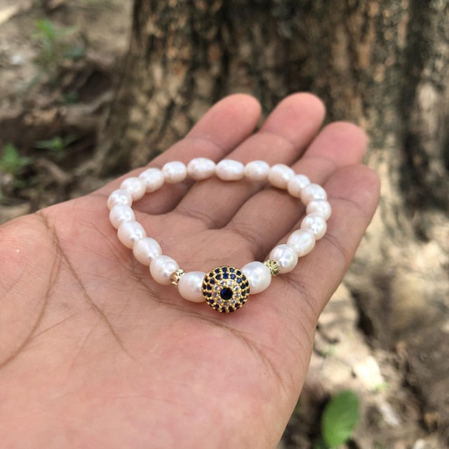 Natural Freshwater Pearl Turkish Eye Bracelets
