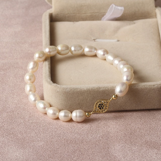 Natural Freshwater Pearl Turkish Eye Bracelets