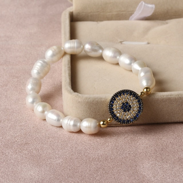 Natural Freshwater Pearl Turkish Eye Bracelets