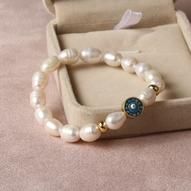 Natural Freshwater Pearl Turkish Eye Bracelets