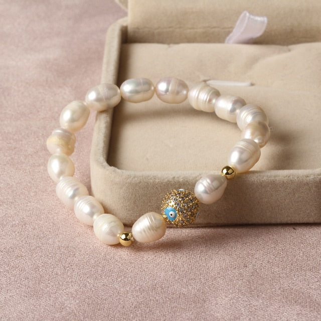 Natural Freshwater Pearl Turkish Eye Bracelets