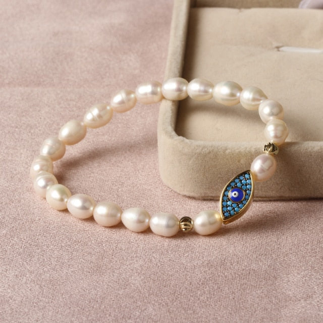 Natural Freshwater Pearl Turkish Eye Bracelets
