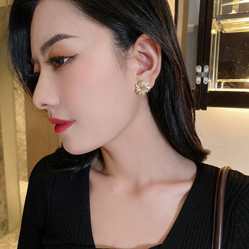 Elegant and Exquisite Opal Petal Circle Stud Earrings