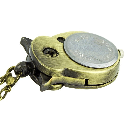 Vintage Bronze Retro Slide Long Chain Necklace Pocket Watch