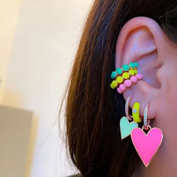 Pendientes de clip con cuentas redondas y hueso para oreja para mujer
