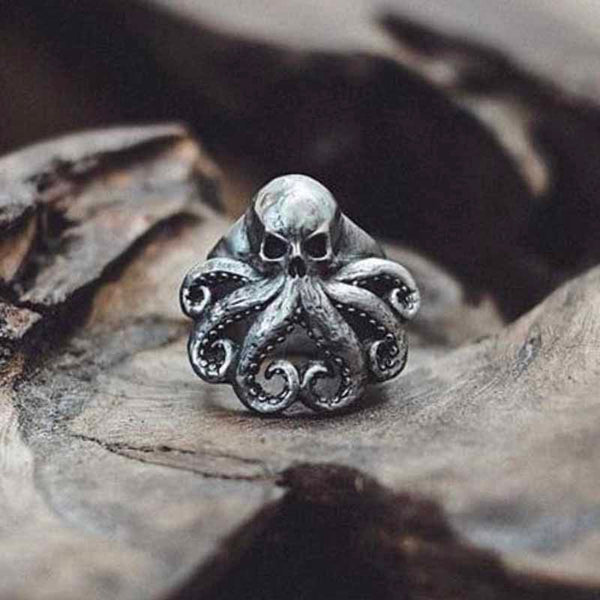 Cool Mens Octopus Skull Ring 316L Stainless Steel Jewelry Seaman Rings for Men