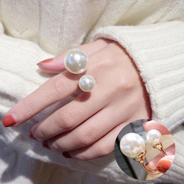 Big Imitation Pearls  Gold Color Metal Hollow  Rings