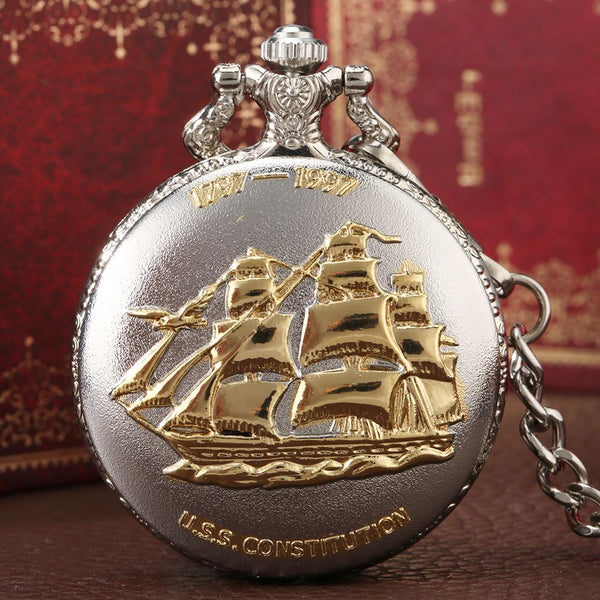 Reloj de bolsillo de cuarzo con cadena FOB de la fragata de vela USS Constitution