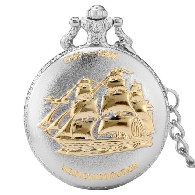 USS Constitution Sail Frigate Quartz Pocket Watch FOB Chain Watch