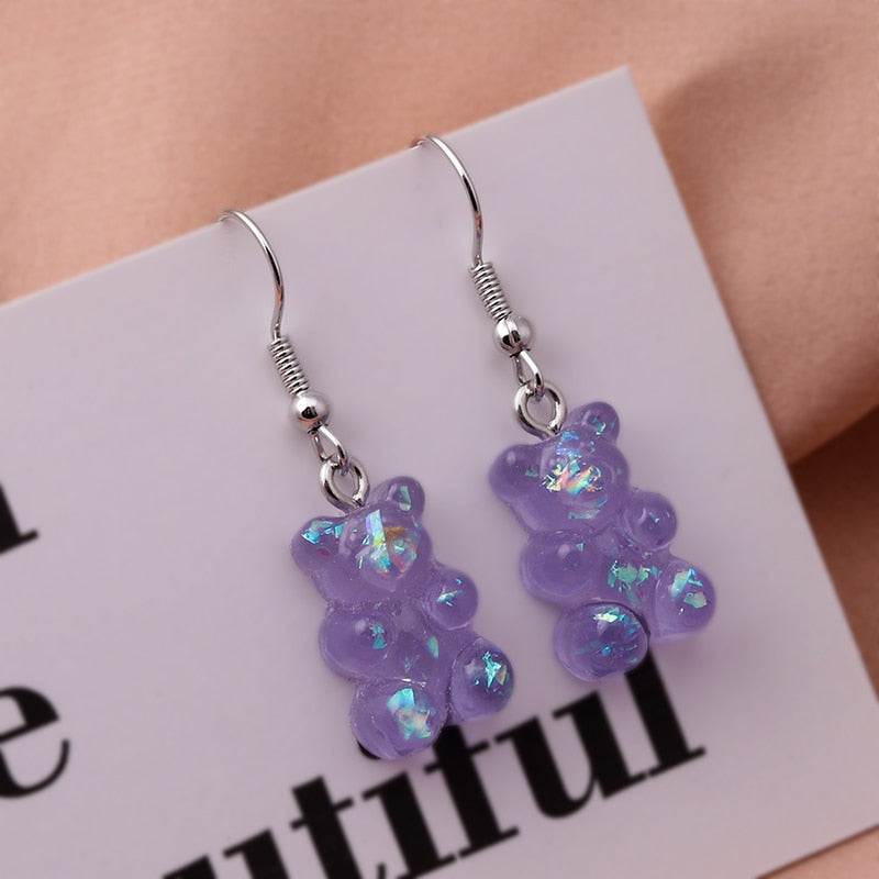 New Fashion Sequins Resin Gummy Bear Dangle Earrings