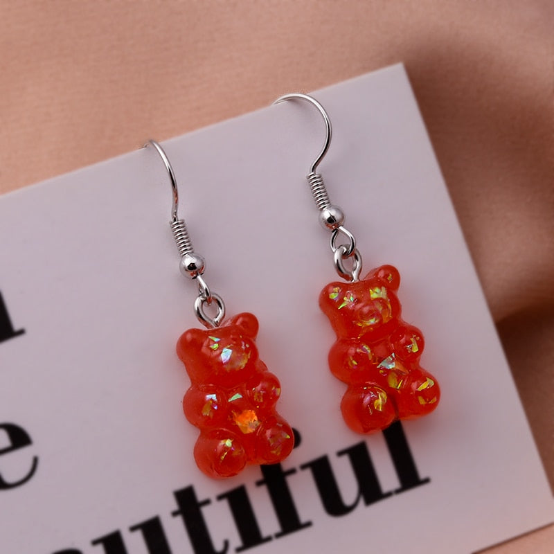 New Fashion Sequins Resin Gummy Bear Dangle Earrings