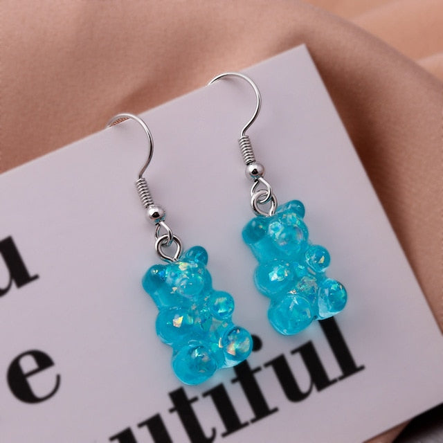New Fashion Sequins Resin Gummy Bear Dangle Earrings