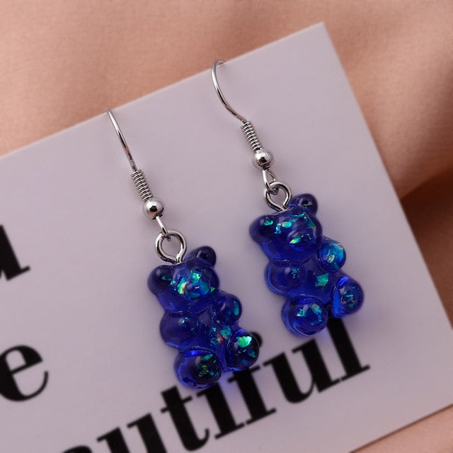 New Fashion Sequins Resin Gummy Bear Dangle Earrings